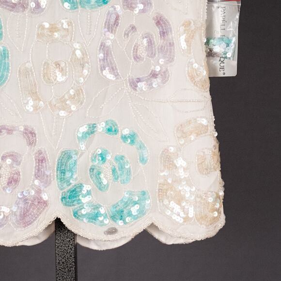 Vintage Papell Hand Made Women's Fairycore Top SMALL Silk Crepe Sequins Beaded - Picture 2 of 8